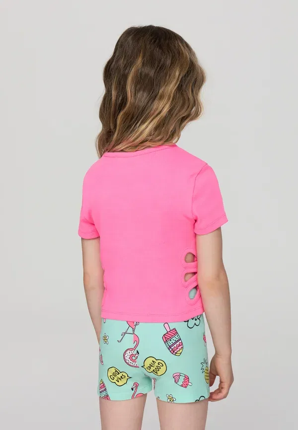 Футболка хлопковая Crop con dettagli cut-out Terranova, Rosa Barbie Chiaro, светло-розовый — фото 3