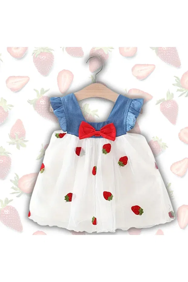 Детское платье для девочек с принтом Strawberry White Red Denim Tutu Tutu Skirt Cute Baby Girl Dress Eid Darko, White Red