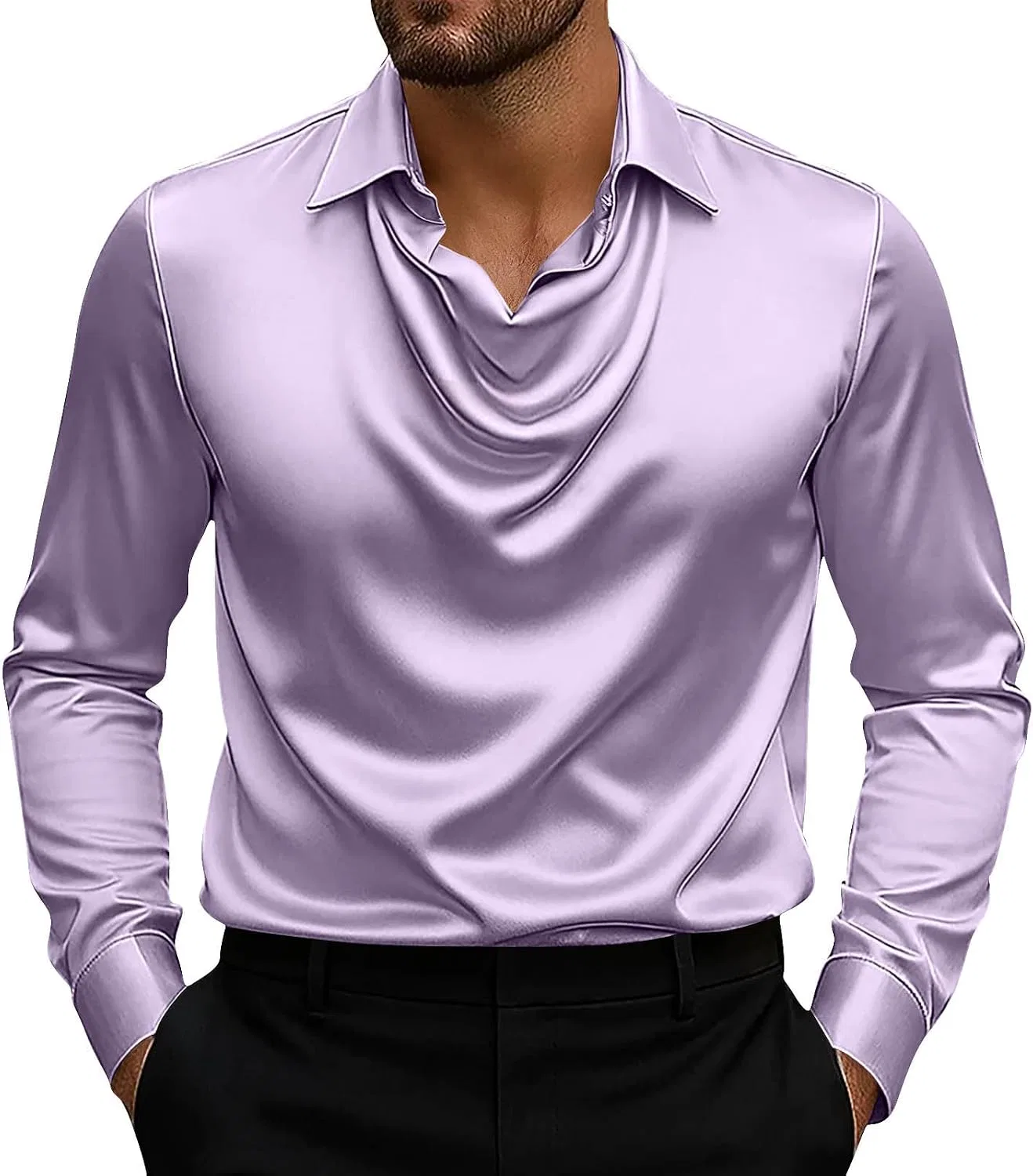 Мужская рубашка из сатина с отложным воротником, Purple
