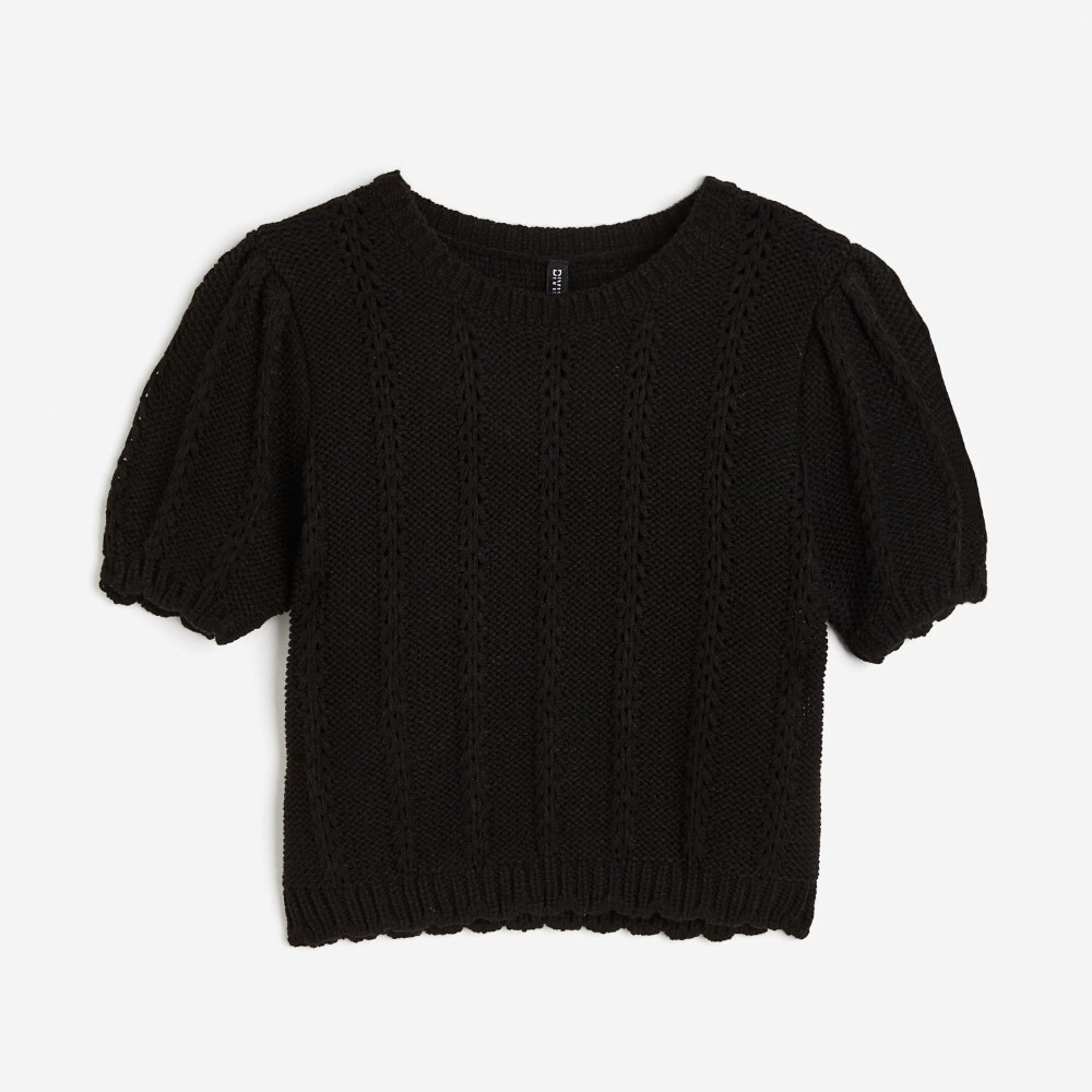 

Топ H&M Textured-knit Puff-sleeved, черный