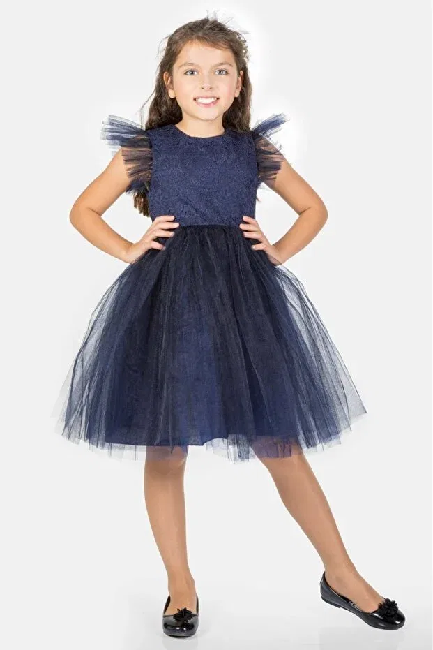 Детское кружевное платье для девочек с вышивкой S.T. Sebat Tekstil, Navy Blue
