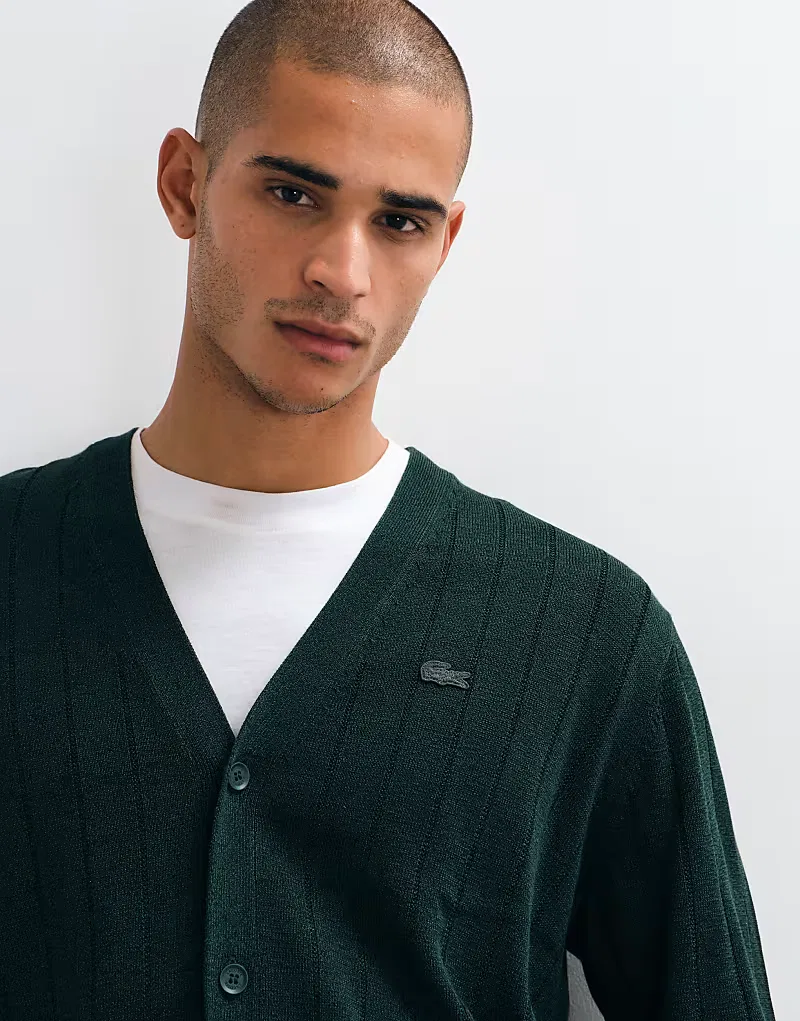 Кардиган Lacoste с V-образным вырезом из хлопковой смеси, зеленый