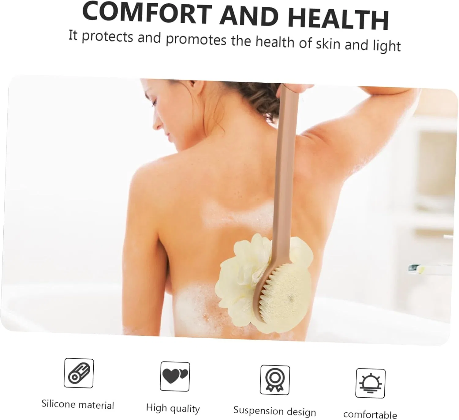 Щетка для тела с длинной ручкой, мягкая щетина, Gogogmee, 38.5x10.5x7.5 см — фото 4