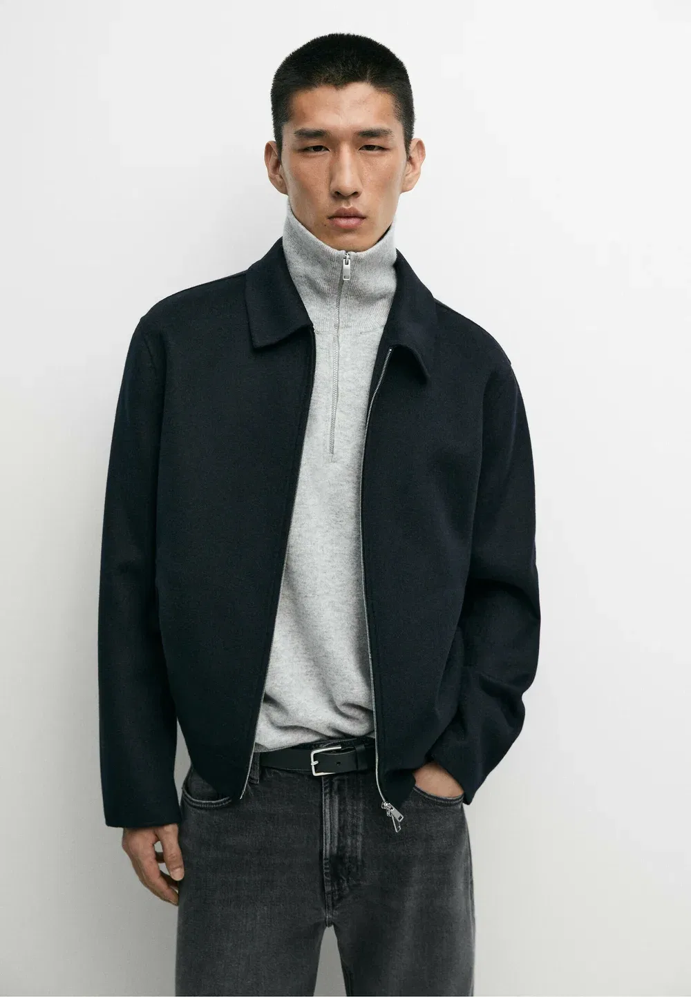 Куртка на молнии из шерстяной смеси - легкая куртка Massimo Dutti, Dark Blue
