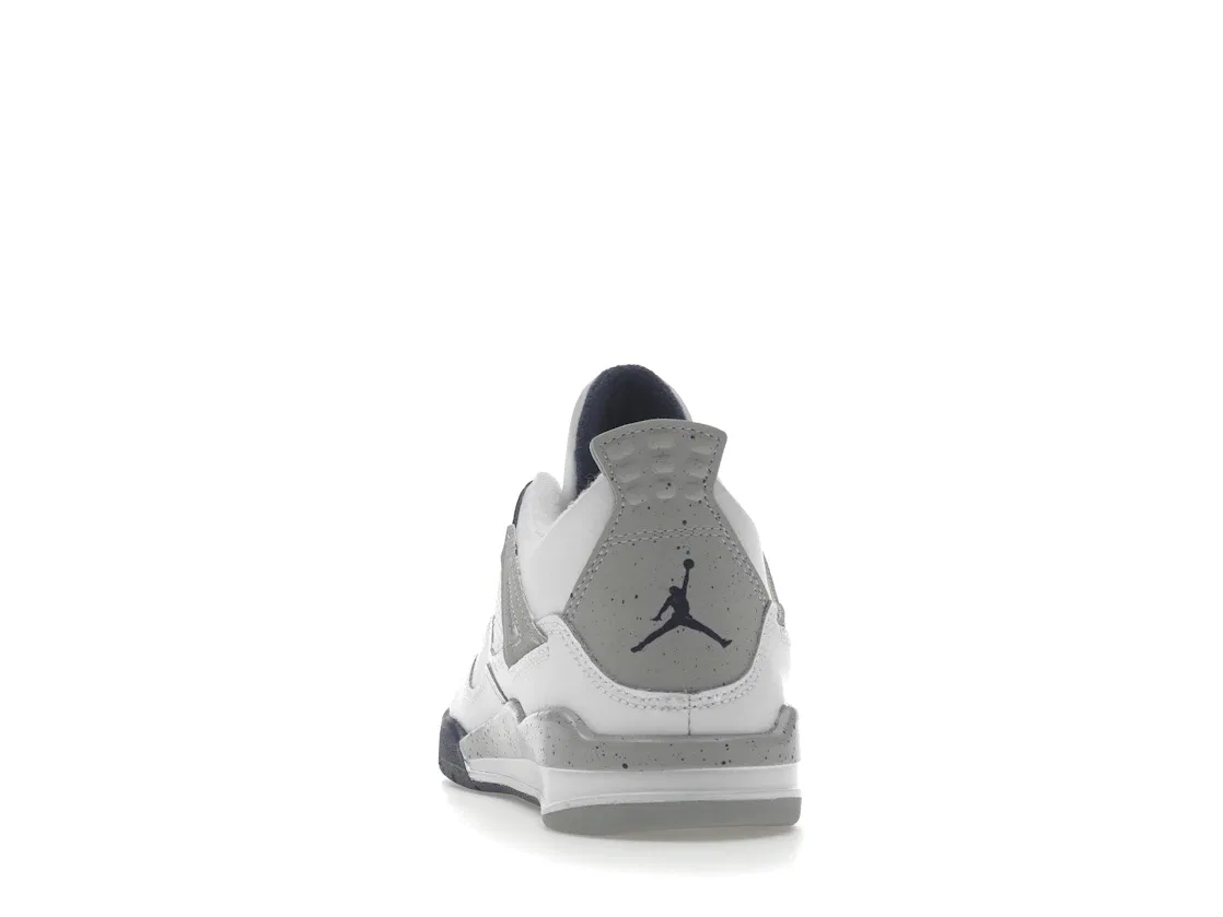 Детские кроссовки с верхом из белой кожи Midnight Navy Jordan 4 Retro Jordan, White/Midnight Navy/Light Smoke Grey/Fire Red — фото 4