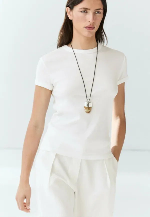 Футболка из хлопка Basic t-shirt, Massimo Dutti, белый деним