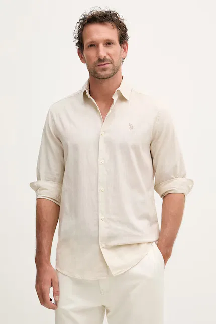 Рубашка safari с льном LINEN BLEND U.S. Polo Assn., бежевый