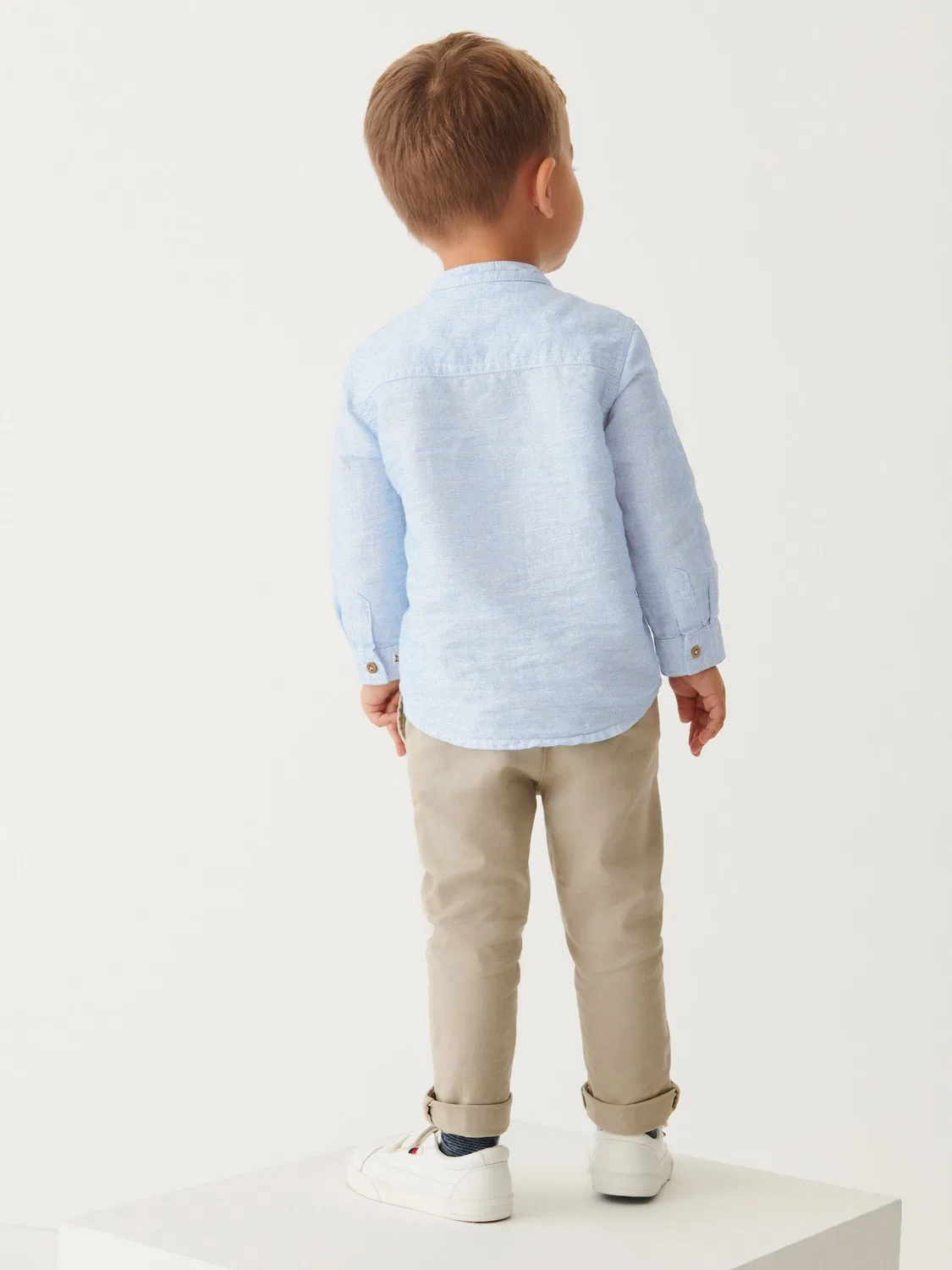 Рубашка с воротником гранд, льняная смесовая, Grandad Collar Next, синий — фото 2