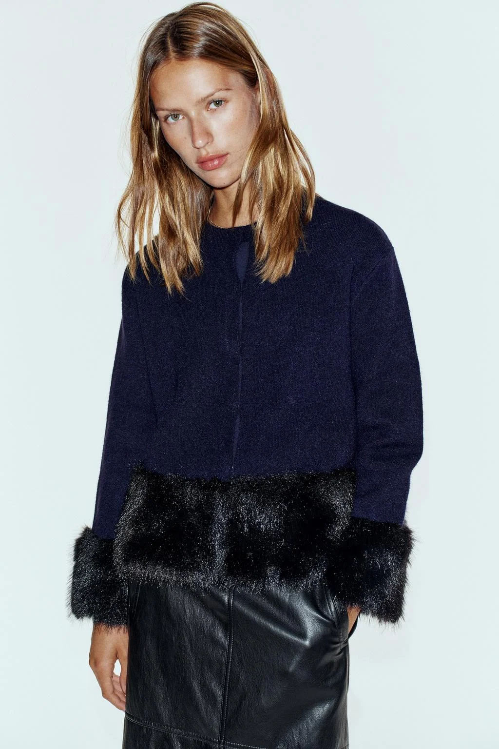 Кардиган Zara Combinada Punto Efecto Pelo, темно-синий
