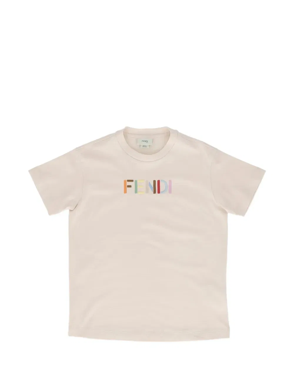 Футболка хлопковая с вышитым логотипом Fendi Kids, бежевый