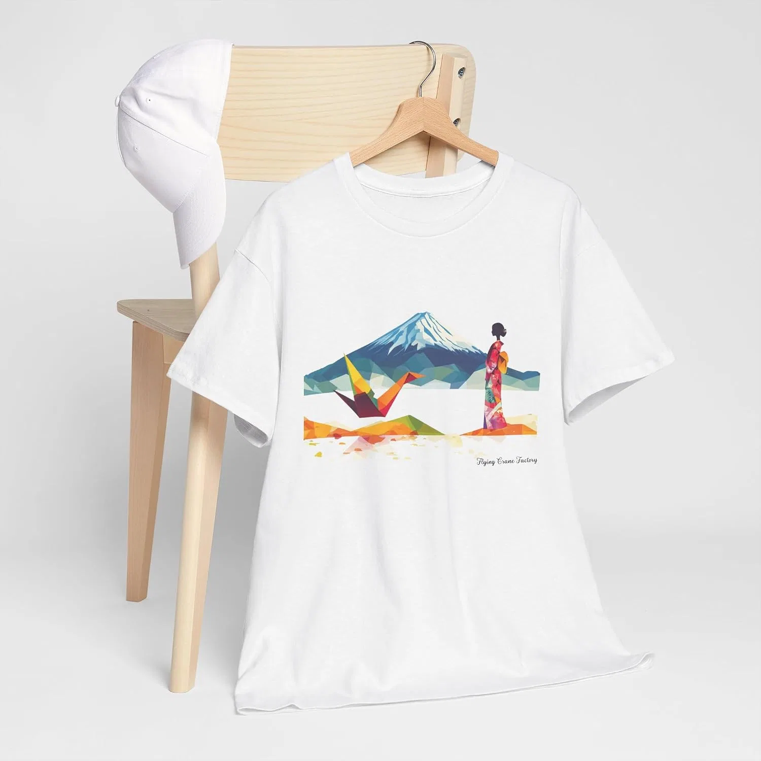 Футболка с рисунком журавлика оригами, Regular Fit, 100% Cotton, White — фото 2