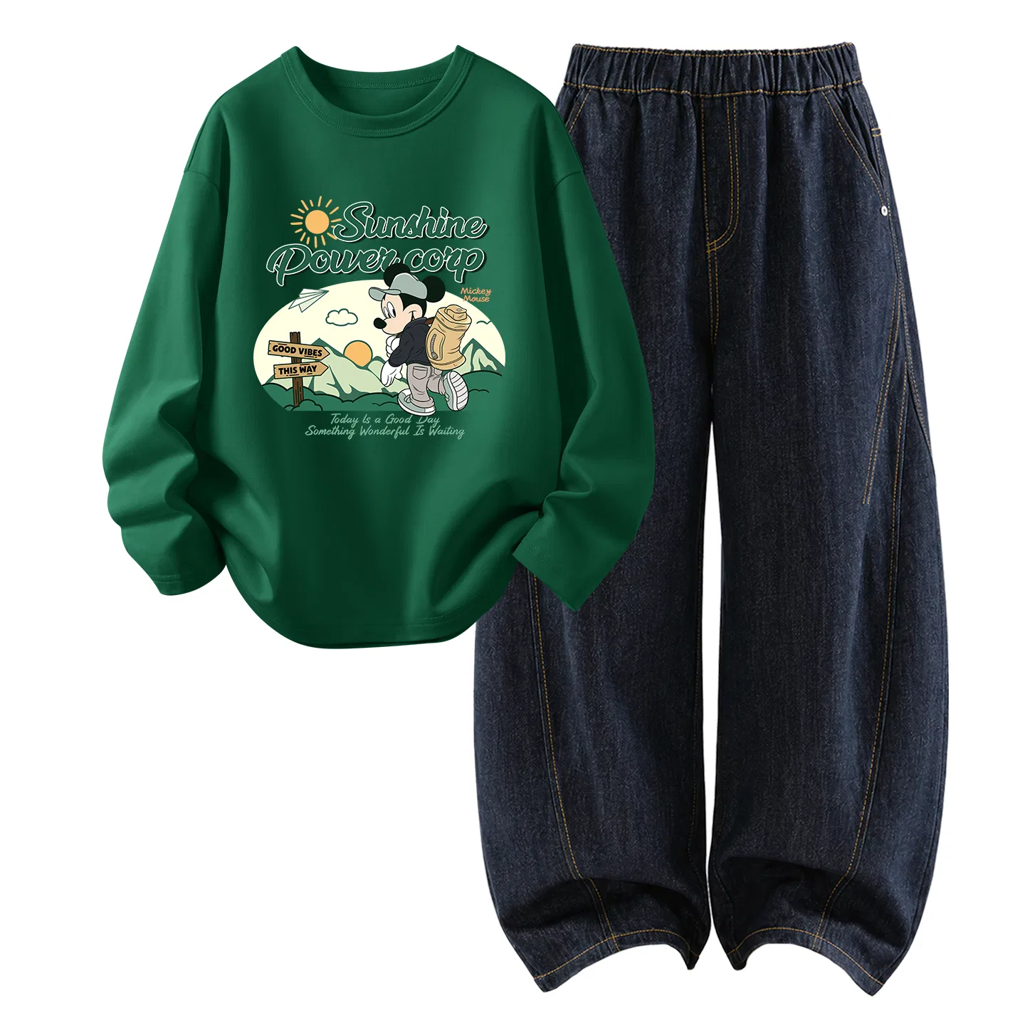 Детский комплект спортивной одежды с принтом Diqiu Camp, Disney, White/Denim Black Blue — фото 3