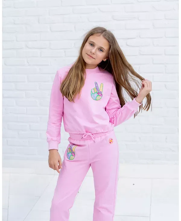 Детский комплект для девочек с принтом Peace Embroidered Sunshine Society, розовый — фото 4