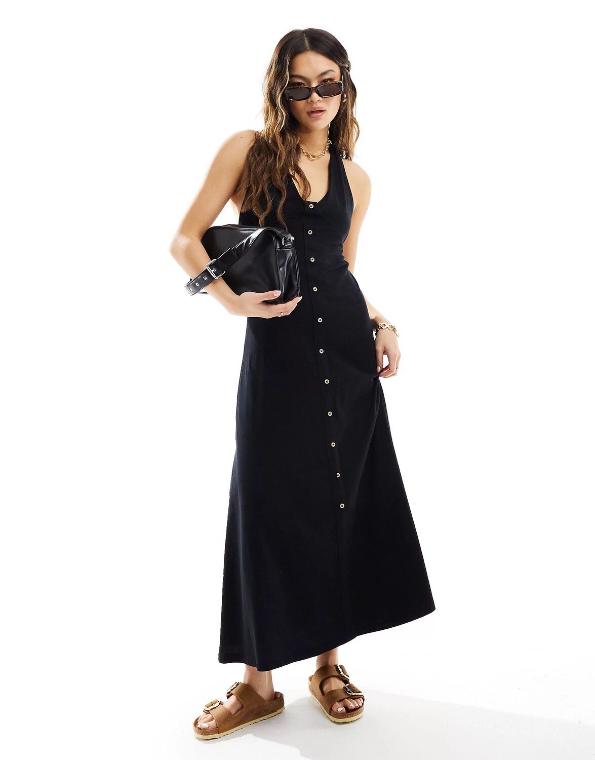 

Платье миди Asos Design Halter Neck With Button Front, черный