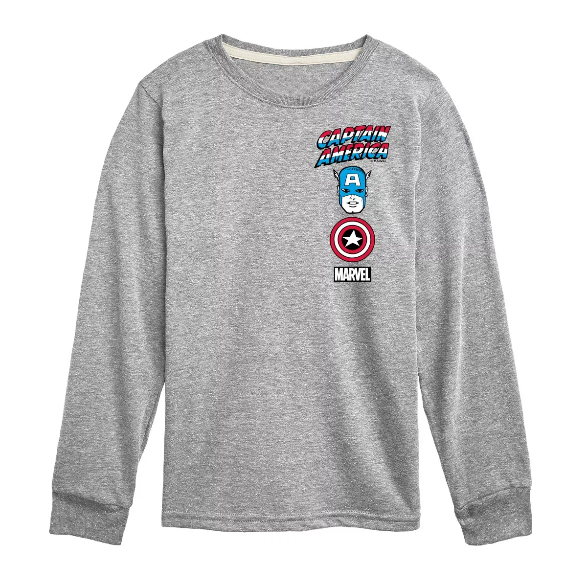 Детское футболка с длинным рукавом с принтом Captain America Logo Stack Marvel, Athletic Heather
