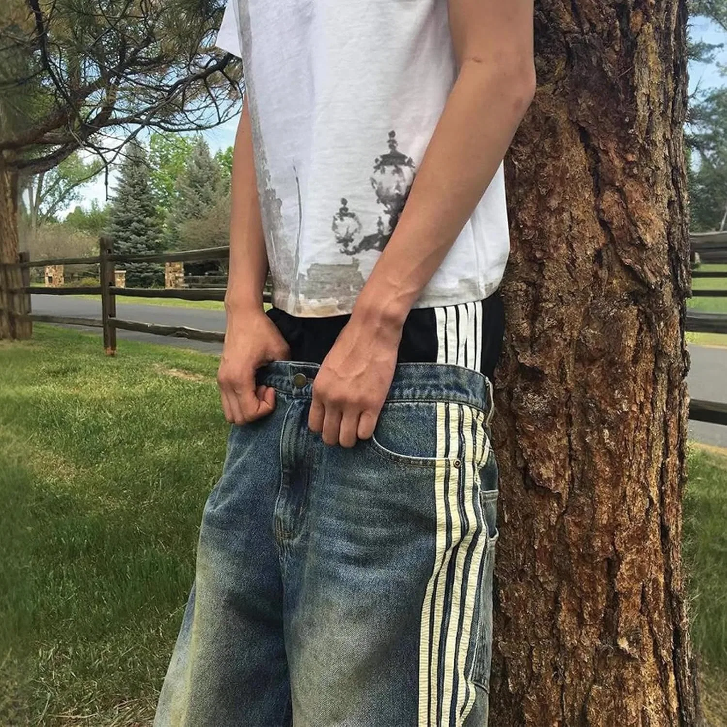 Джинсы рваные Double Waisted Sweatpants Jeans, Синий — фото 3