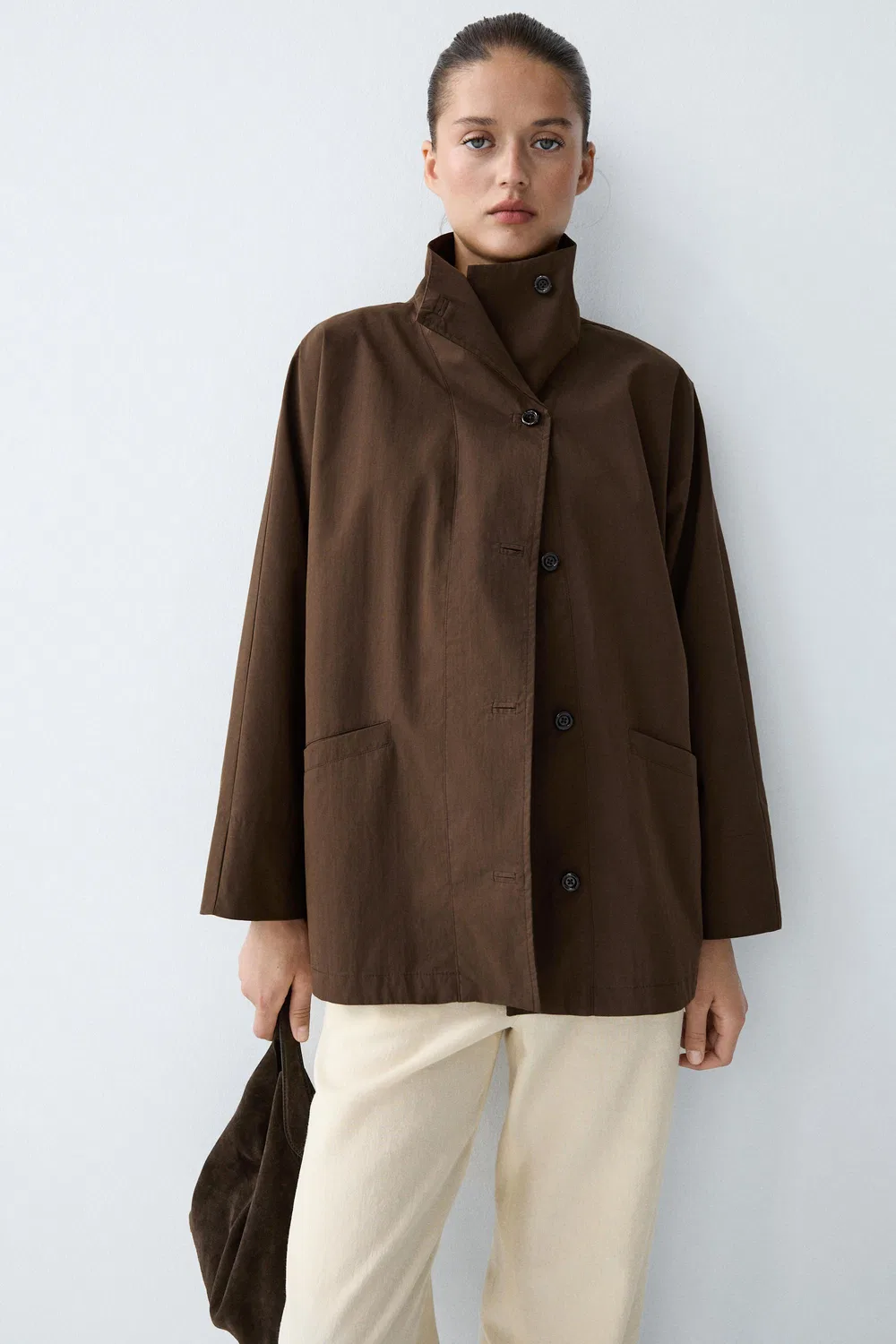 Укороченная куртка-пончо Massimo Dutti with Collar Detail, коричневый