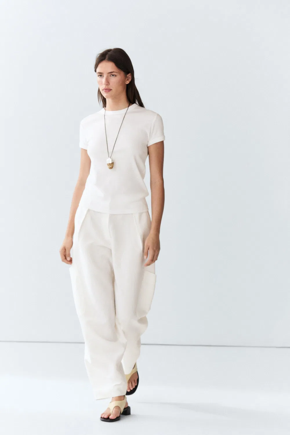 Футболка Massimo Dutti 100% Cotton Short-sleeve, кремовый — фото 4