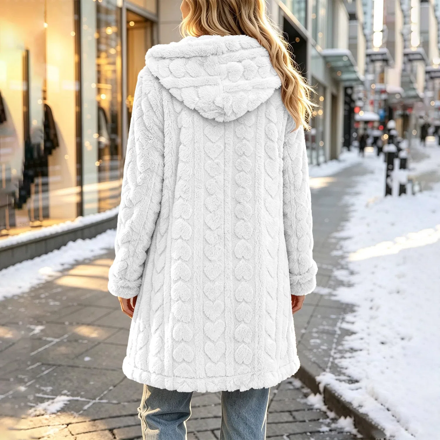 Женское утепленное пальто из флиса с принтом, bianco — фото 2