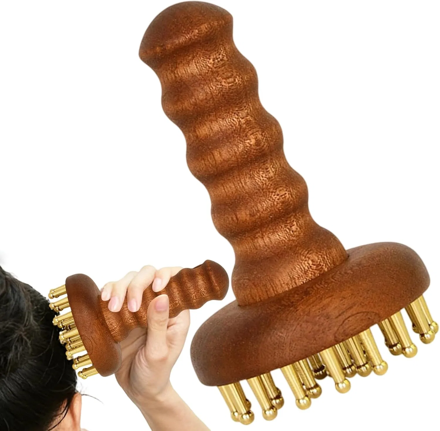 Гуаша массажная щетка из меди, деревянная ручка, 15x8.5 см Generisch