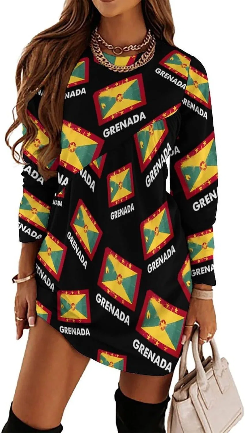 Женское платье-свитшот с флисовыми рукавами Grenada Flag, Style-38