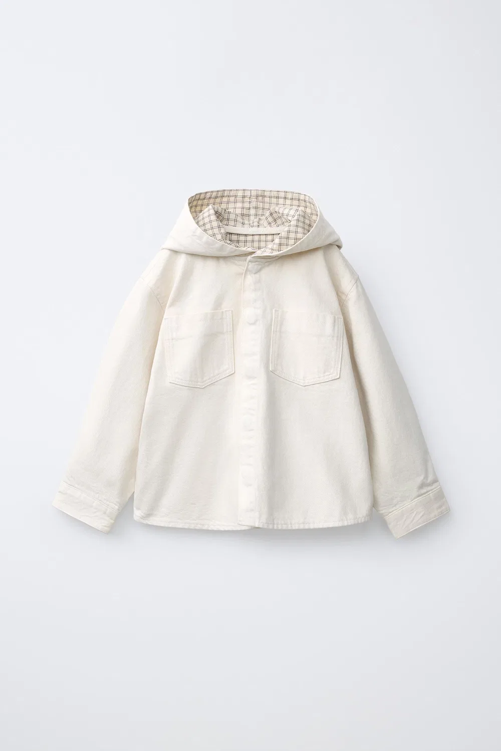 Рубашка из саржи с клетчатой подкладкой. ZARA, Ecru