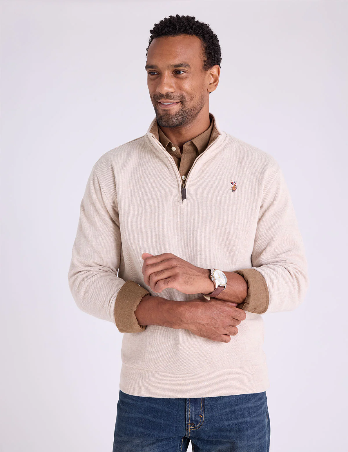 

Пуловер U.S. Polo Assn 1/4 Zip Mock Neck Flatback, бежевый