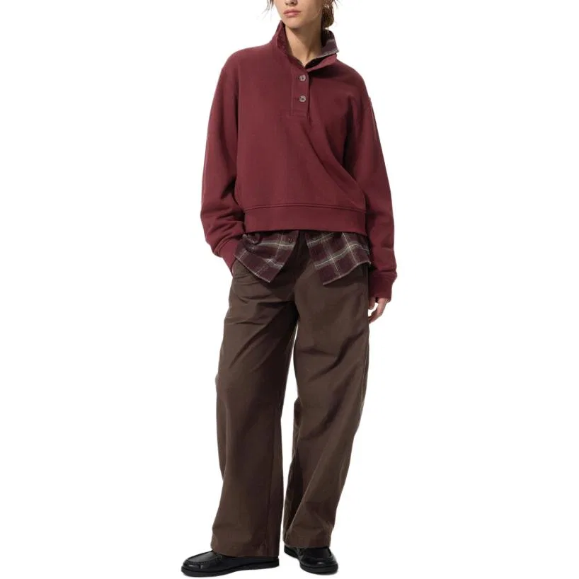 Женский свитшот с воротником-стойкой UNIQLO, 19 Burgundy — фото 3