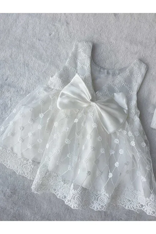 Детское платье для девочек с цветочным принтом Petite Ponpon Baby, White — фото 3