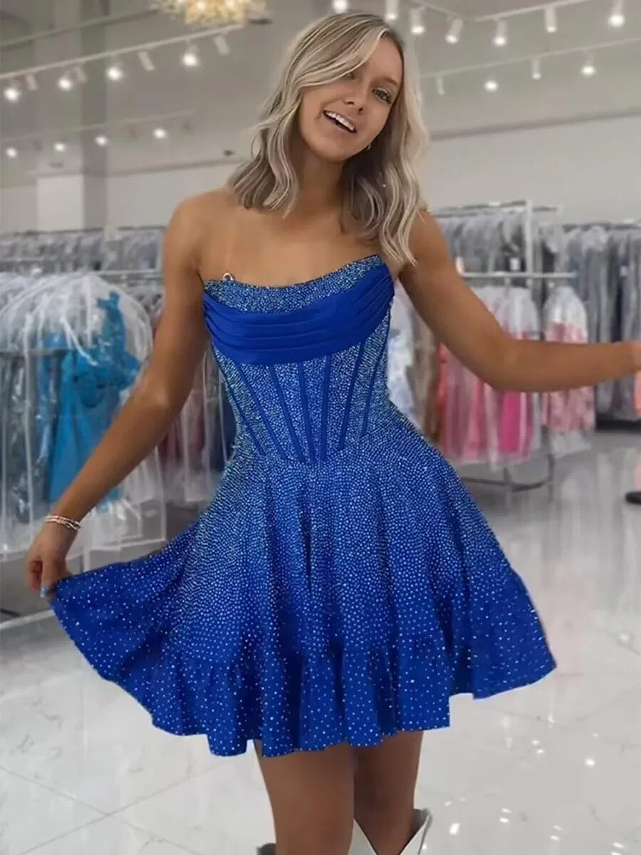 Женское короткое платье с пайетками и корсетом MJH12, Yellow — фото 3