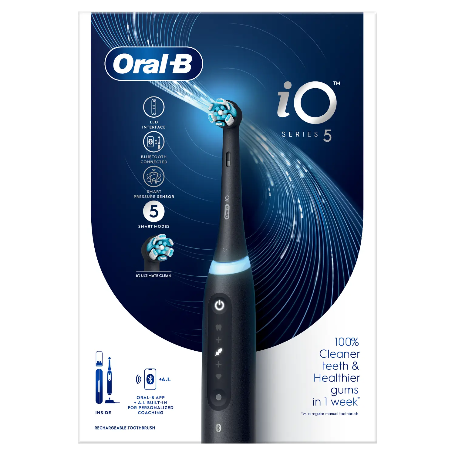 Магнитная зубная щетка Oral-B IO 5 Black для чистки зубов, 1 упаковка — фото 4