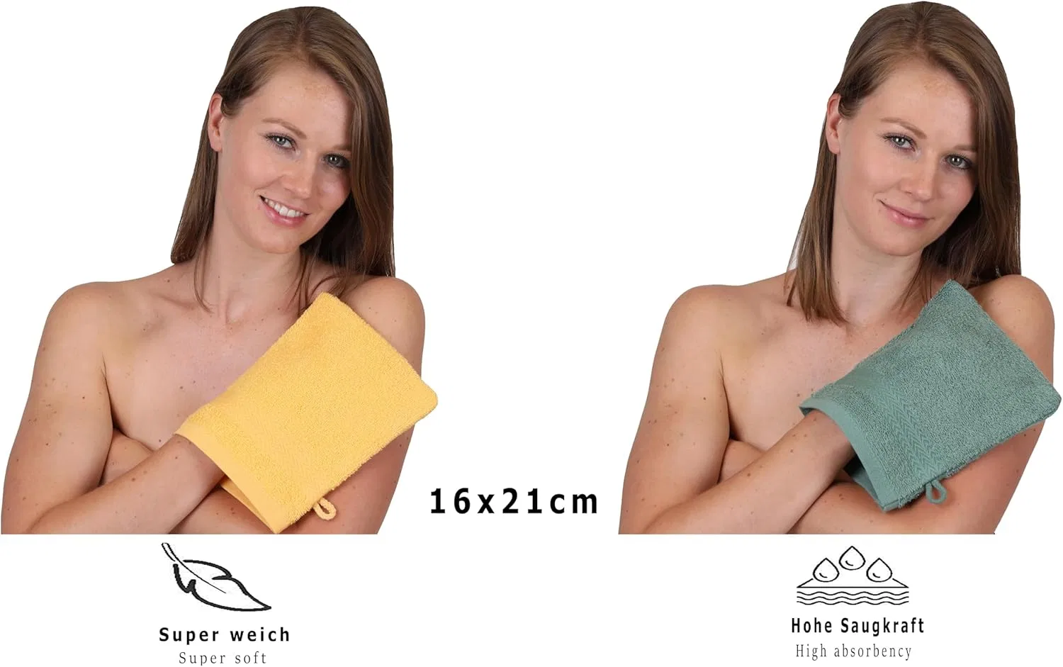 Набор мочалок для лица 10 шт, Betz, хлопок, 16 x 21 см, Honey Yellow & Fir Green — фото 4