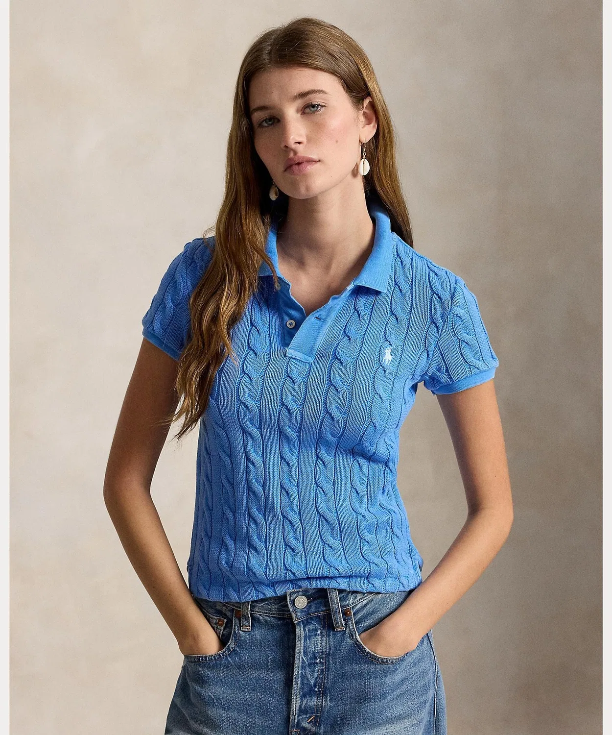 Женский хлопковый поло-свитер с длинным рукавом Slim Fit POLO RALPH LAUREN, Синий