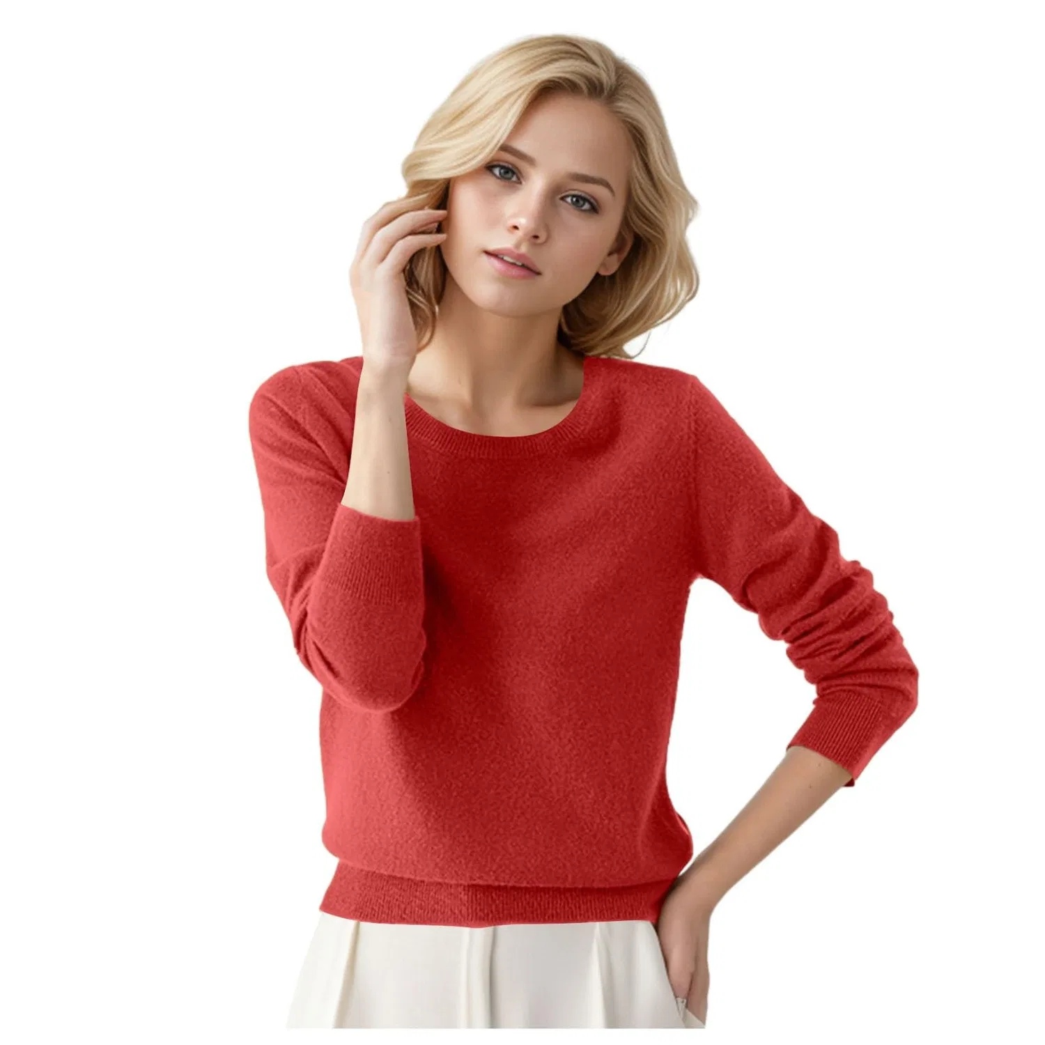 Женский свитер с длинным рукавом из кашемира, Red