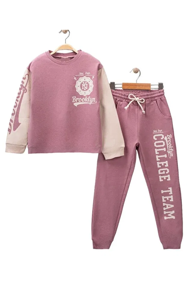 Детский спортивный комплект для девочек с принтом Brooklyn Summer Patterned Dried Rose Irem Çocuk Giyim, Dried Rose