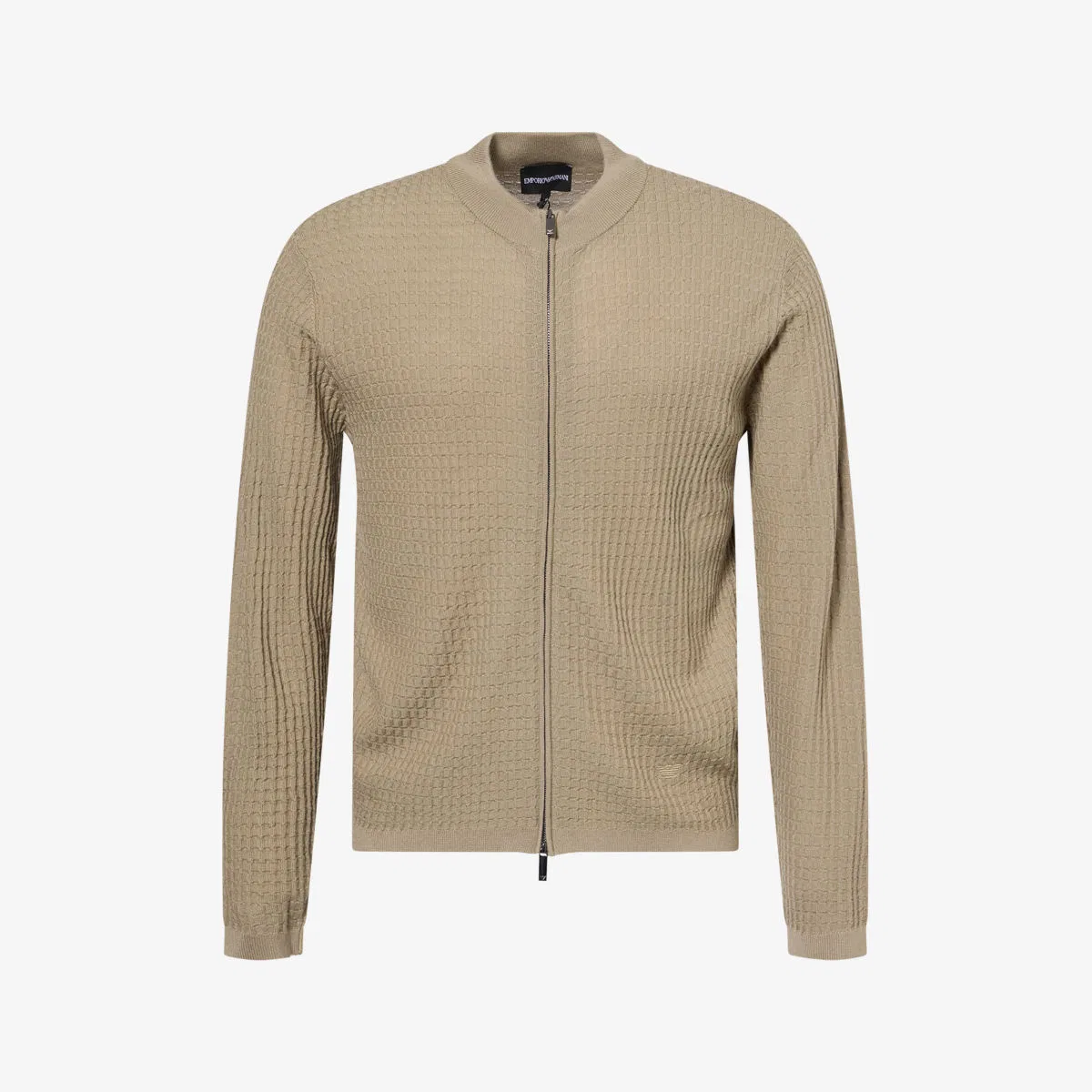 Кардиган из натуральной шерсти, связанный квадратным стежком на молнии Emporio Armani
