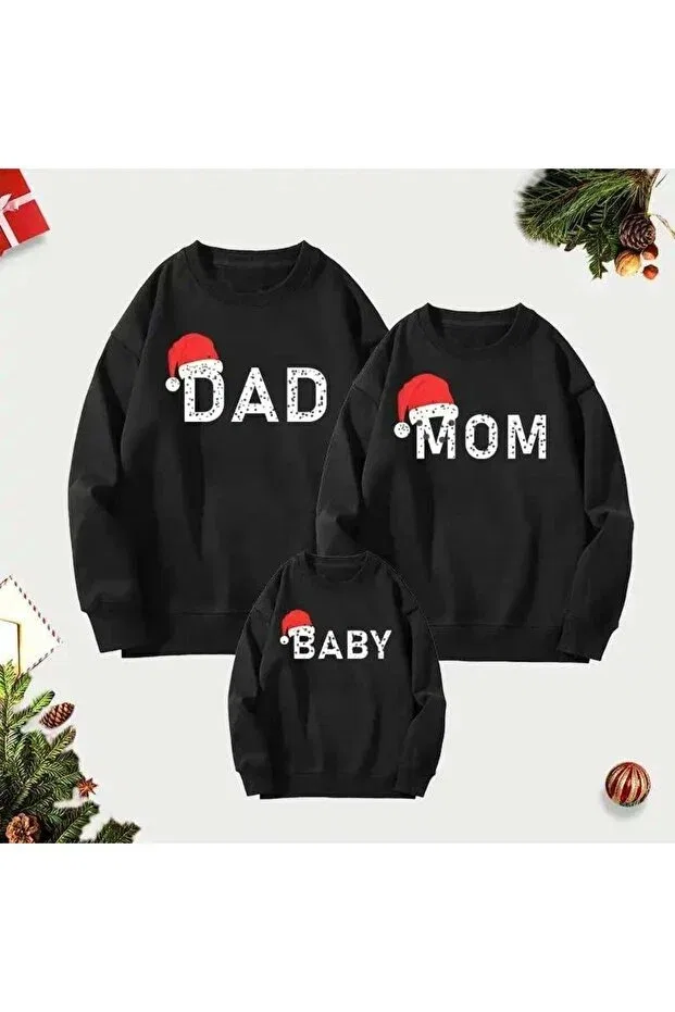 Детское худи для мальчиков с принтом Dad Mom Baby Family Combination Sweat Pieces Kokoş Bebek, Anne
