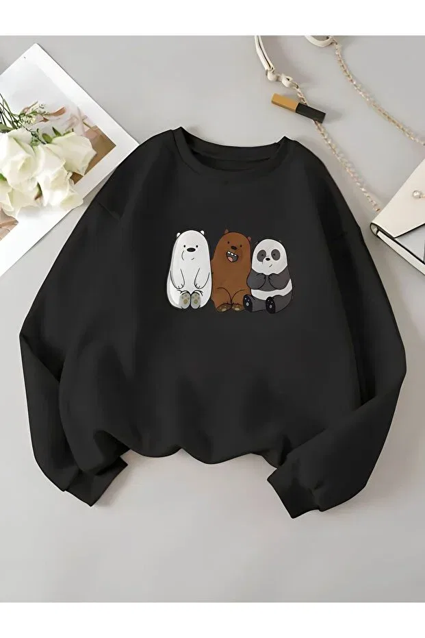 Детские свитшот для девочек с принтом We are bears Serays Moda, Black
