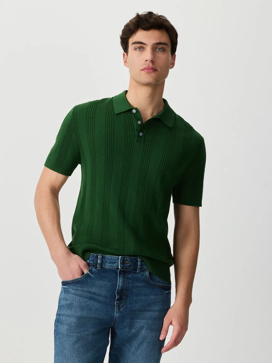 Поло Regular Fit из хлопка с ажурным узором Next, зеленый — фото 3