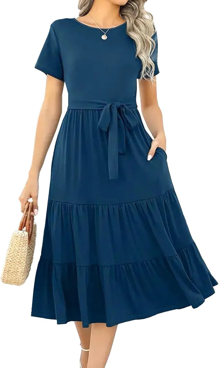 Женское платье-трапеция с принтом Summer Casual Bohemian Floral, синий
