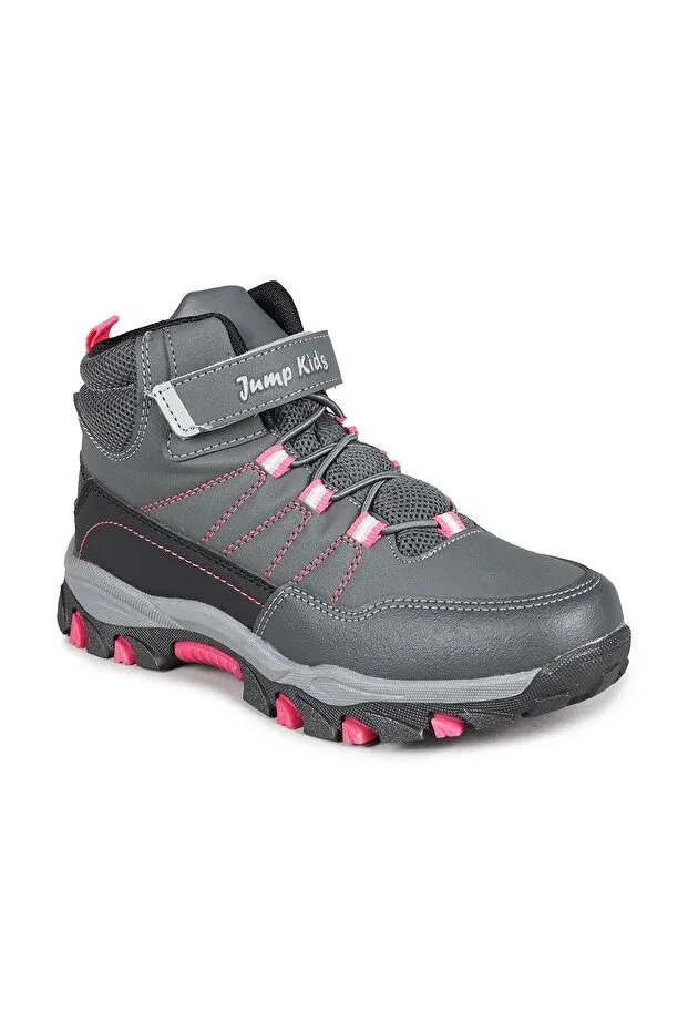 Детские ботинки для девочек на шнуровке Jump, Gray - Black - Fuchsia — фото 2