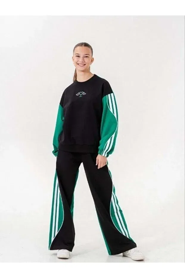 Детский спортивный костюм для девочек с принтом Wide Leg Zekids, Black