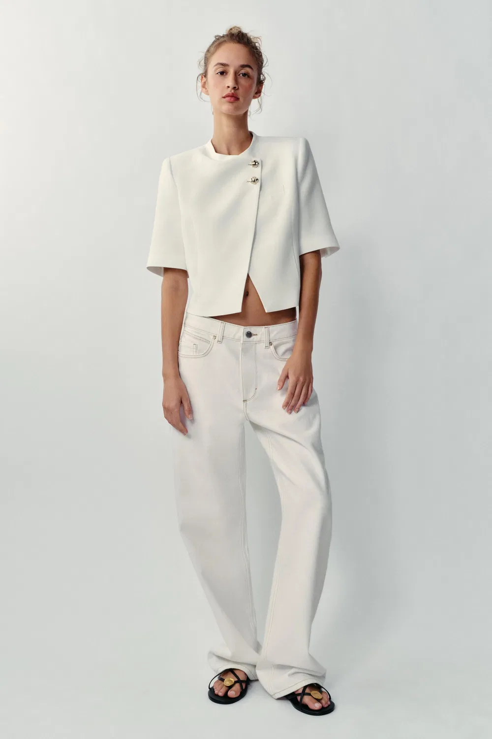 Блейзер с короткими рукавами и подплечниками ZARA, Ecru