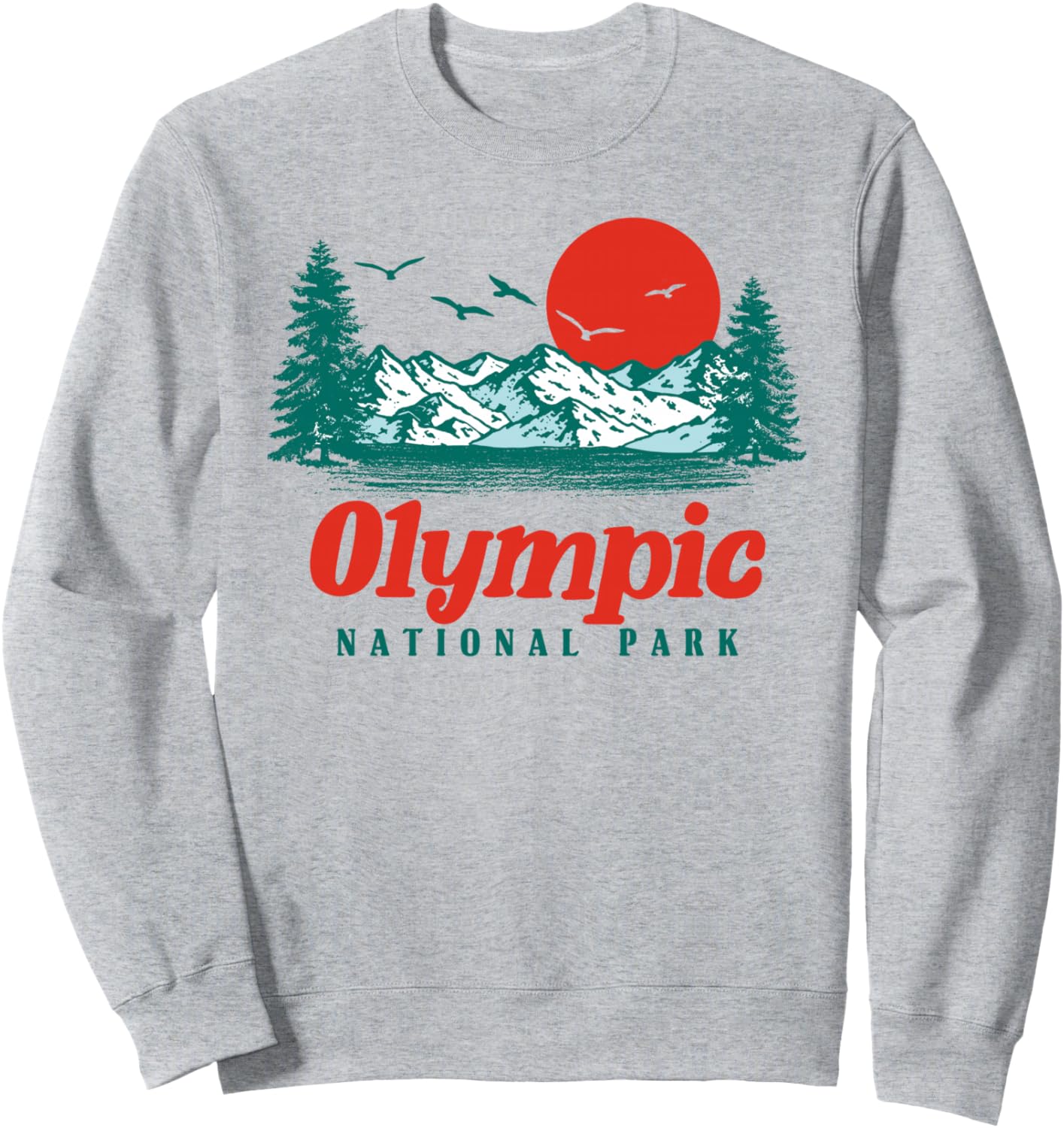 

Ретро-толстовка с графическим изображением Национального парка Олимпик: горы, деревья и солнце Out West Supply Co., серый