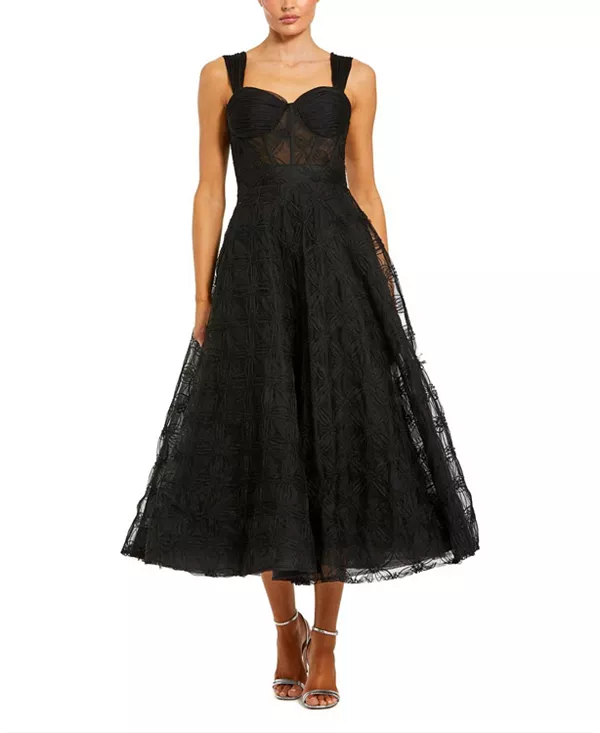 

Платье-Миди без рукавов А-силуэта с бюстье и цветочным принтом из тюля Mac Duggal, черный