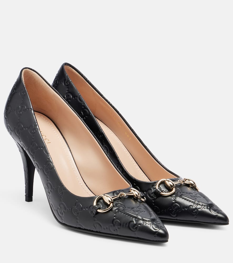 Кожаные туфли-лодочки GG Horsebit Gucci, Black