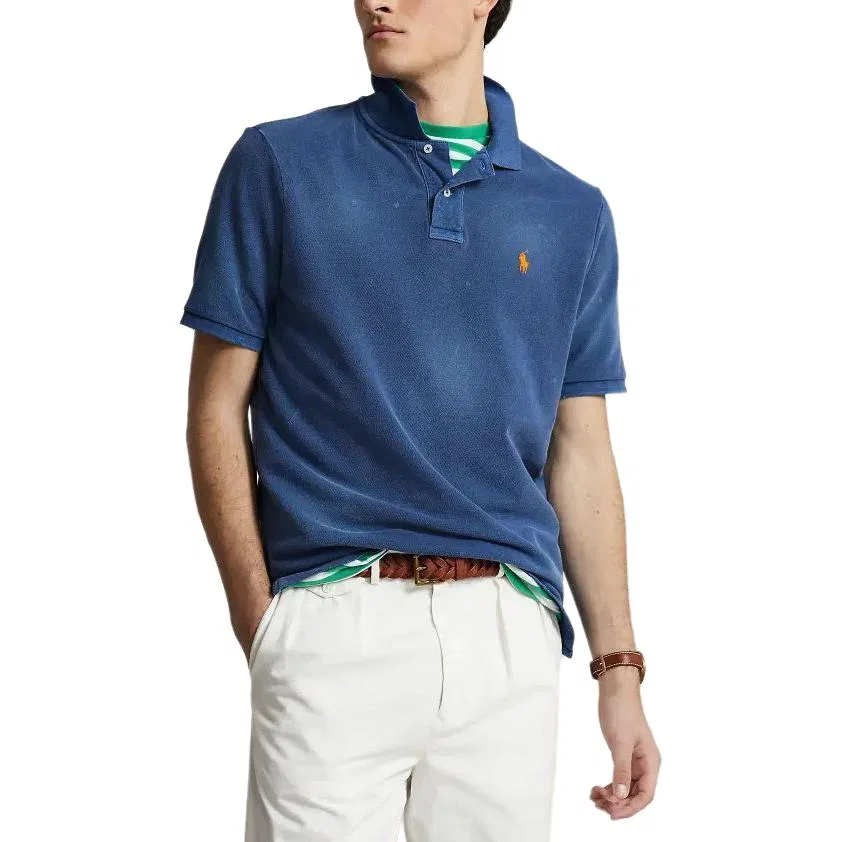 Поло с коротким рукавом Classic Fit Mesh Polo Ralph Lauren Blue — фото 3