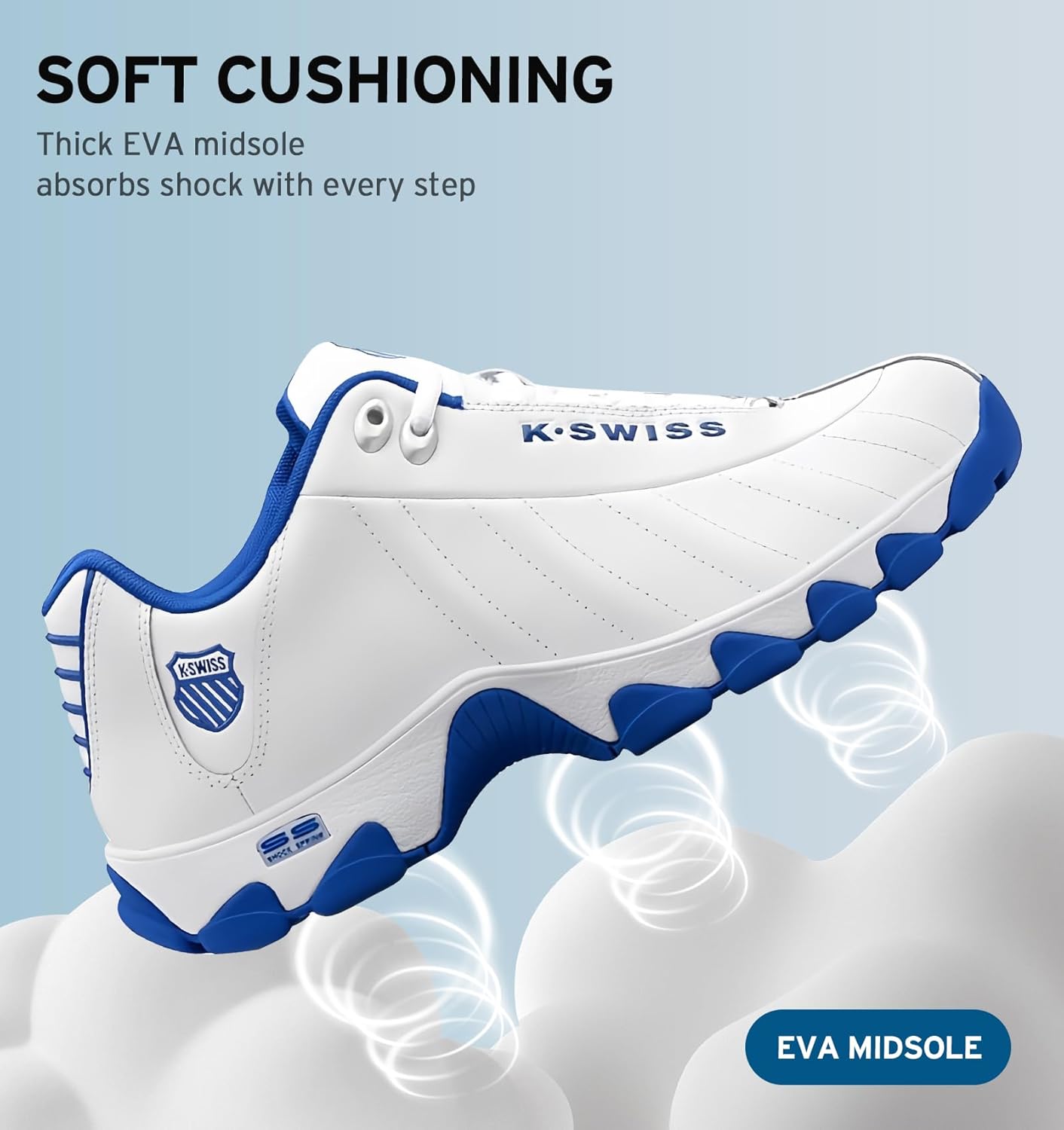Мужские кроссовки K-Swiss ST329 CMF, широкие теннисные кроссовки для мужчин, прогулочная обувь с кожаным верхом, белый/синий — фото 2