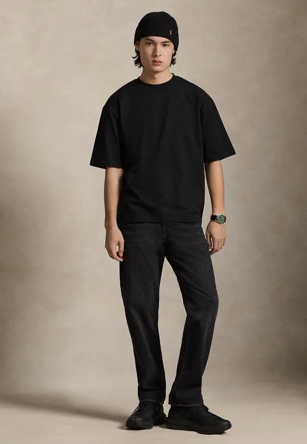 Футболка свободного кроя из замшевого трикотажа, базовая футболка Polo Ralph Lauren, Black — фото 2