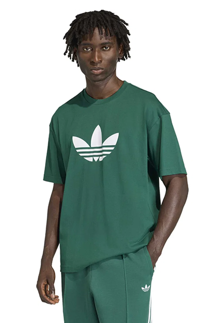 Футболка с принтом Trefoil, Adicolor, Adidas, белый/зеленый